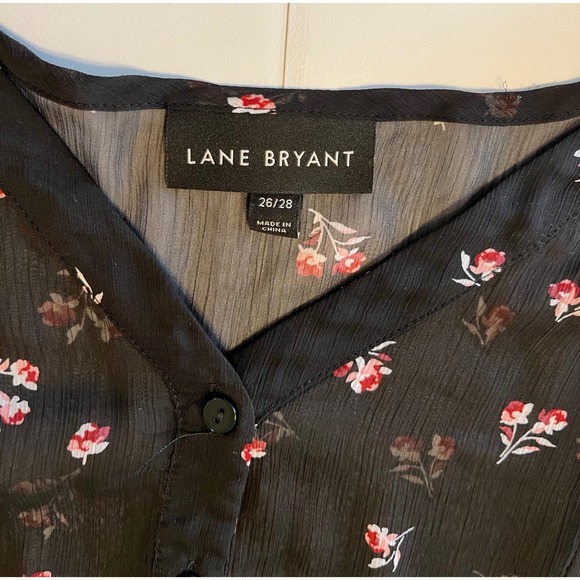 Lane Bryant Fairy Whimsigoth Blk Floral Sheer Top Sz 26/28 V Neck Button Front - Picture 3 of 6